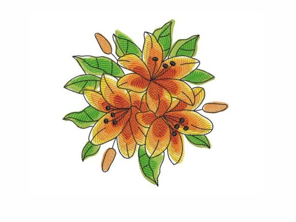 Bouquet of Lilies: A Premium Floral Embroidery