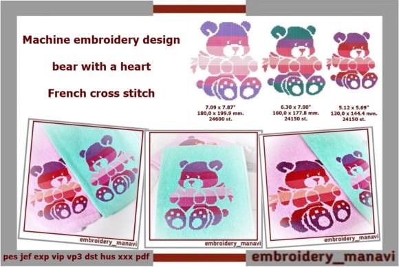 Charming Bear with a Heart French Cross Stitch