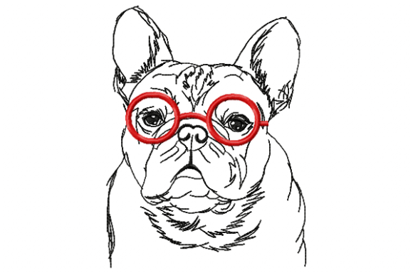 Charming Bulldog with Glasses Embroidery