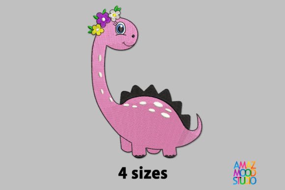 Charming Cute Dinosaur Girl with Flowers