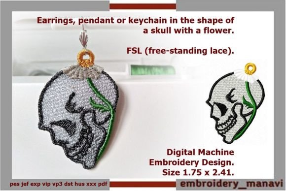Earrings Pendant Keychain Skull Flowers