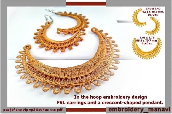 Elegant ITH FSL Earrings Crescent Pendant
