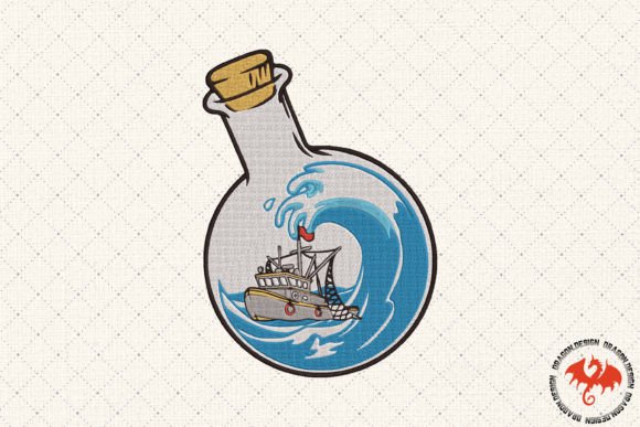 Fishing Boat with Waves: A Charming Embroidery Design
