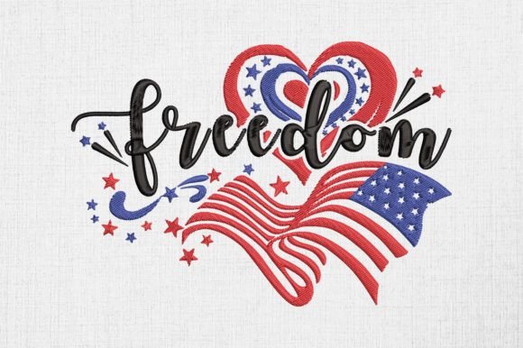 Freedom America Flag 4th of July Embroidery